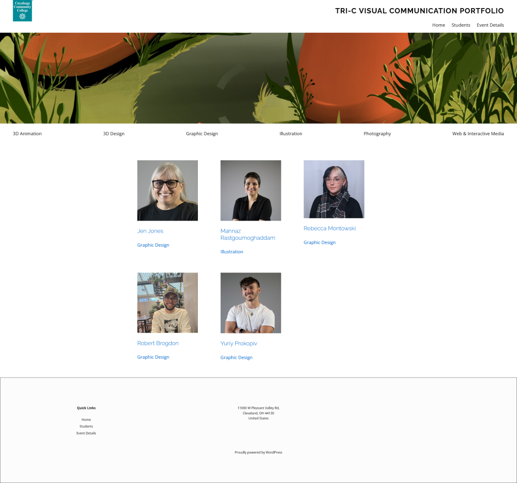 Students page with a grid layout of students